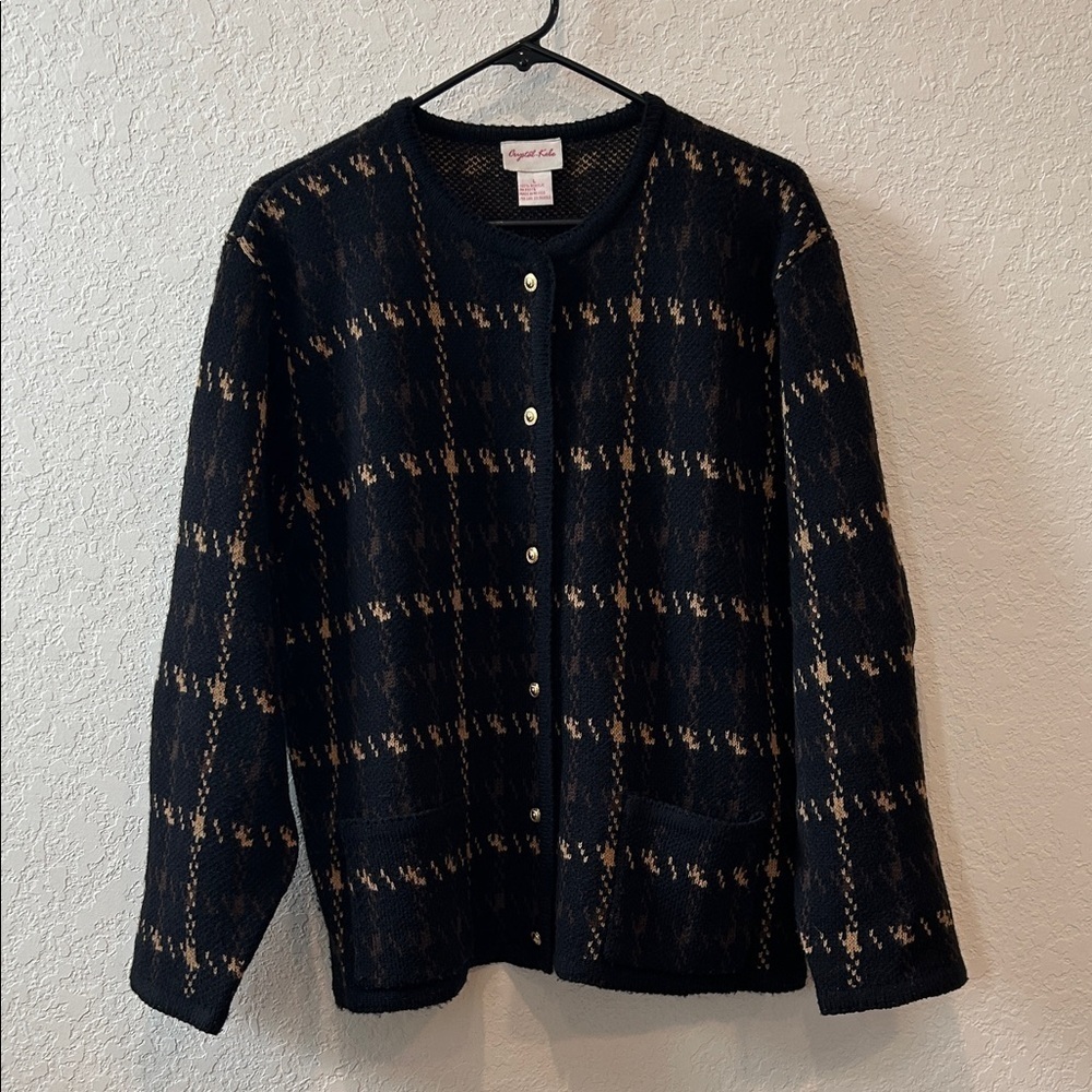Crystal Kobe Plaid Cardigan in Black and Tan